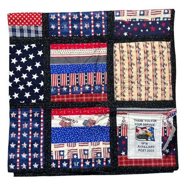 PATRIOTIC QUILT FLAG RED WHITE & BLUE BLANKET VFW AUXILLIARY POST 2003 - Picture 4 of 16